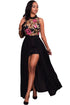 Black Sheer Mesh Embroidery Chiffon Romper Maxi Dress